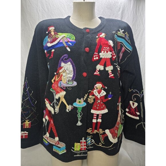 Design Options Philip & Jane Gordon Chic Christmas Cardigan Sweater Size L - Picture 1 of 16